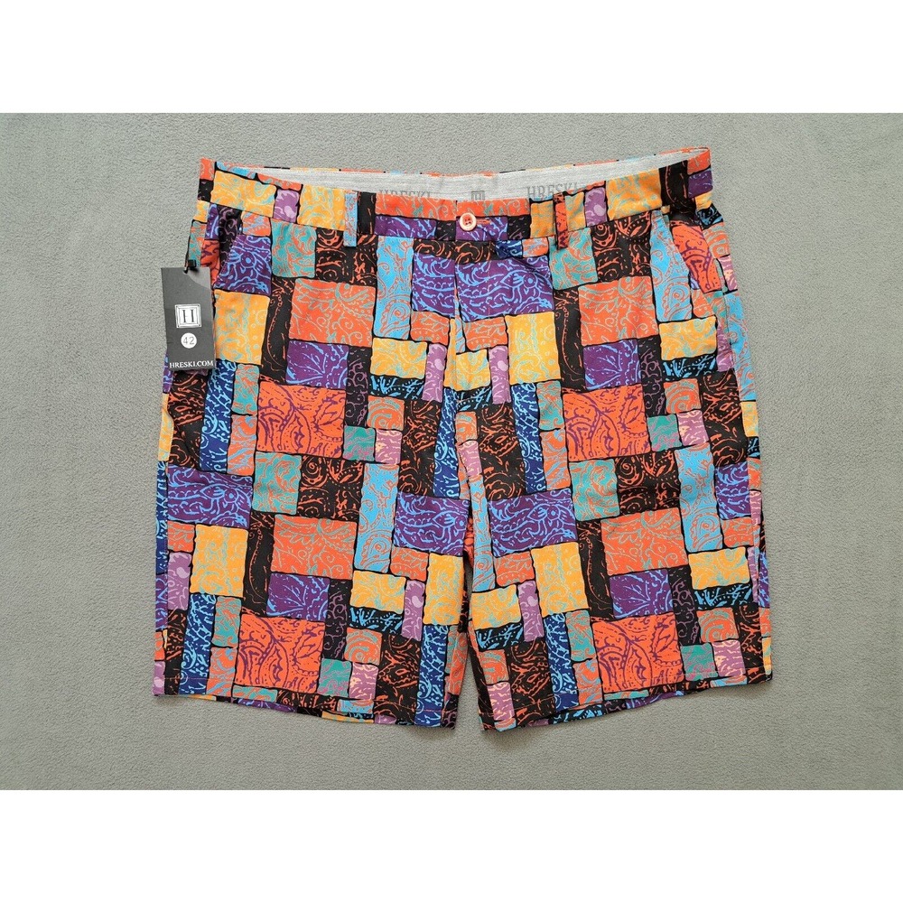 HRESKI Golf Shorts Mens Sz 42 Multicolor Geometrical Cool Casual Designer NEW